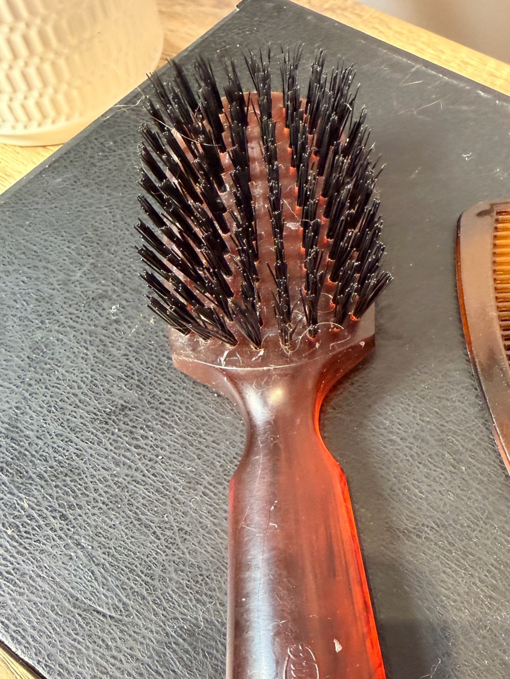 Vintage 7.5” Amber Fuller Hair Brush Hairbrush USA Nylon Bristle